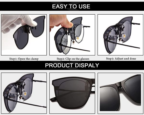 Long Keeper Polarised Clip on Sunglasses - Sunglasses Clip on Glasses for Men Women, Large Frame Clip-on flip up Sunglasses for driving fishing outdoor