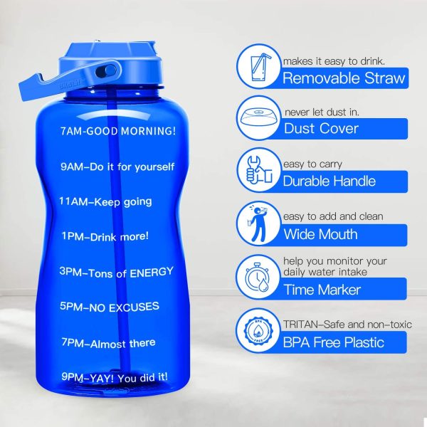 QuiFit 2 Litre Water Bottle with Straw - Motivational Time Marker,Wide Mouth BPA Free,Leak-Proof Durable,XL Sport Water Jug for Fitness Outdoor Enthusiasts