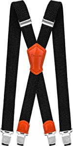 Decalen Mens Braces with Strong Clips Heavy Duty Big and Tall Suspenders Black