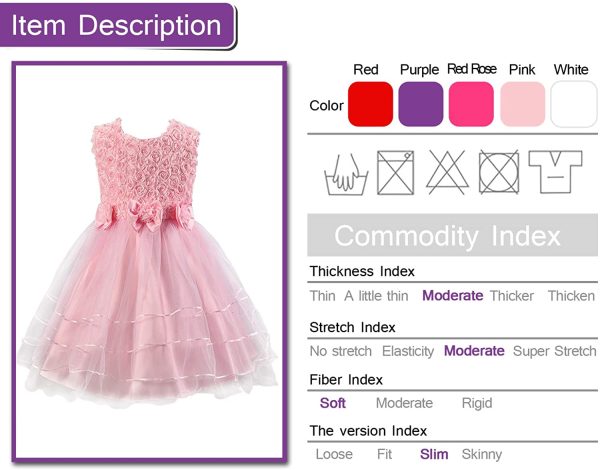 Discoball Girls Rose Flower Bow Tie Princess Party Dress Tulle Wedding Bridesmaid Christening Dress for Girls - Image 3