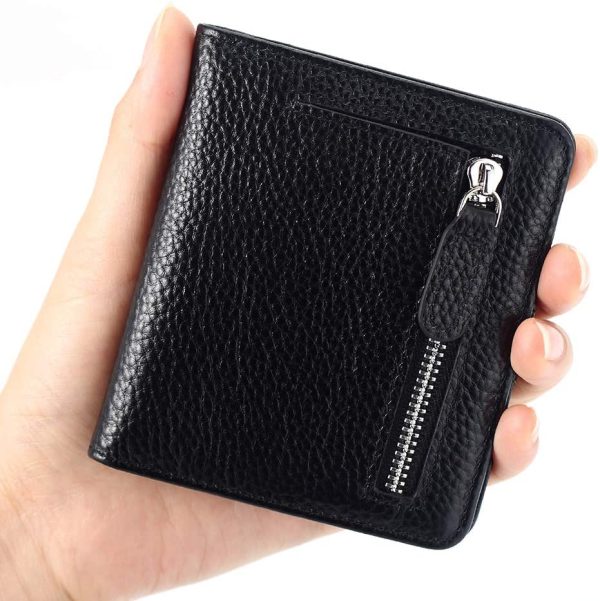 FT FUNTOR Small Wallet for Woman with Card Ladies Bifold Zipper Pocket RFID Blocking Leather Wallet Purse(Black)