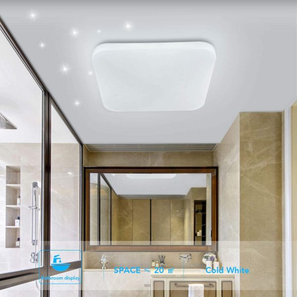 Ceiling Light LED Bathroom Kitchen Bedroom Ceiling Lights Shower Living Dinning Room Study Balcony Corridor Hallway Ceiling lamp Cold White 6000K Modern Square Waterproof 2050lm 26W