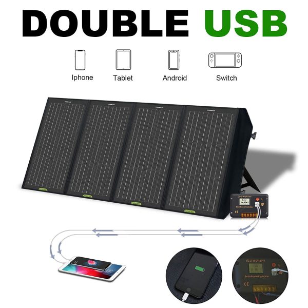 ECO-WORTHY 120 Watts Foldable Solar Panel Charger Kit for Portable Generator Power Station Camper RV Hiking Laptop Tablet iPhonewith Charge Controller DC Output - Image 6