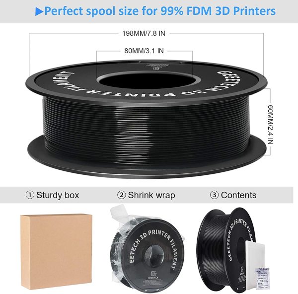 PLA Filament 1.75mm Black,  New 3D Printing Filament PLA for 3D Printer and 3D Pen, 1kg 1 Spool