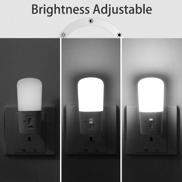 LOHAS LED Plug in Night Lights, Brightness Adjustable, Light Sensor, Children Room Light, Cool White 6000K, 1W, 5LM-80LM, Used in The Bedroom, Baby Room, Staircase, 2 Pack