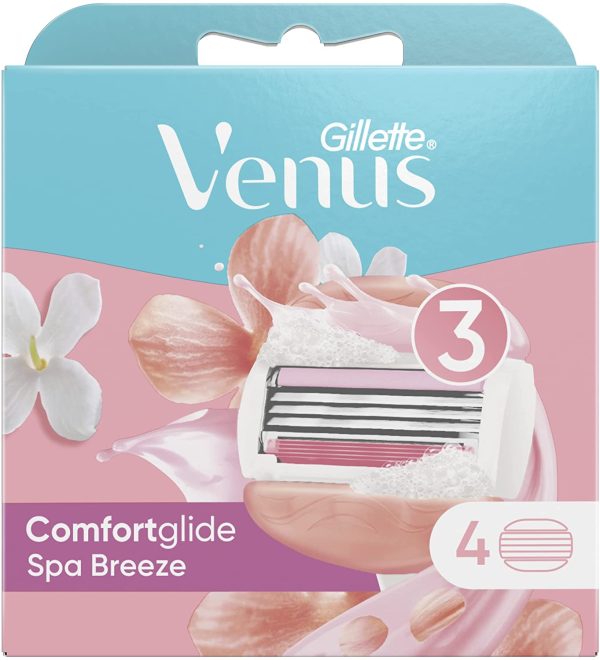 Gillette Venus ComfortGlide Spa Breeze Razor Blades Women, Pack of 4 Razor Blade Refills, Lubrastrip with A Touch of Botanical Oils - Image 4