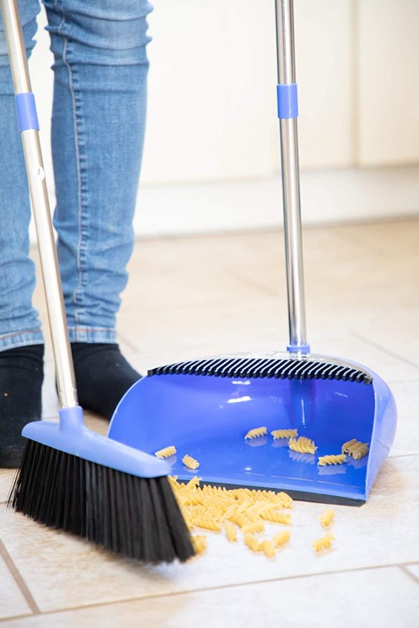 Long Handled Dustpan and Brush Set Lobby Dust Pan with Long Handle Sweeping Broom (Blue) - Image 3