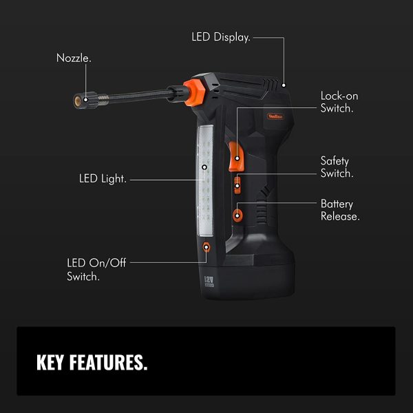 12v Cordless Tyre Inflator ?C Digital Air Compressor, Electric Tyre Pump ?C 125 PSI with LCD Display, Rechargeable Battery, LED Light, Carry Case, Accessories - For Car, Bike, Boat, Motorcycle - Image 2