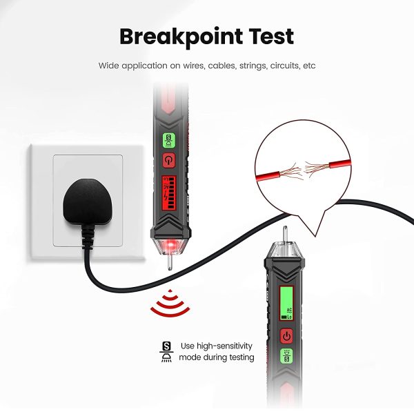 KAIWEETS HT100 Voltage Tester, Dual-Range 12V-1000V/48V 1000V Non-Contact Electrical Tester, Voltage Sensitivity Electric Compact Pen with NCV, LED Flashlight, Buzzer Alarm, Wire Breakpoint Finder - Image 2