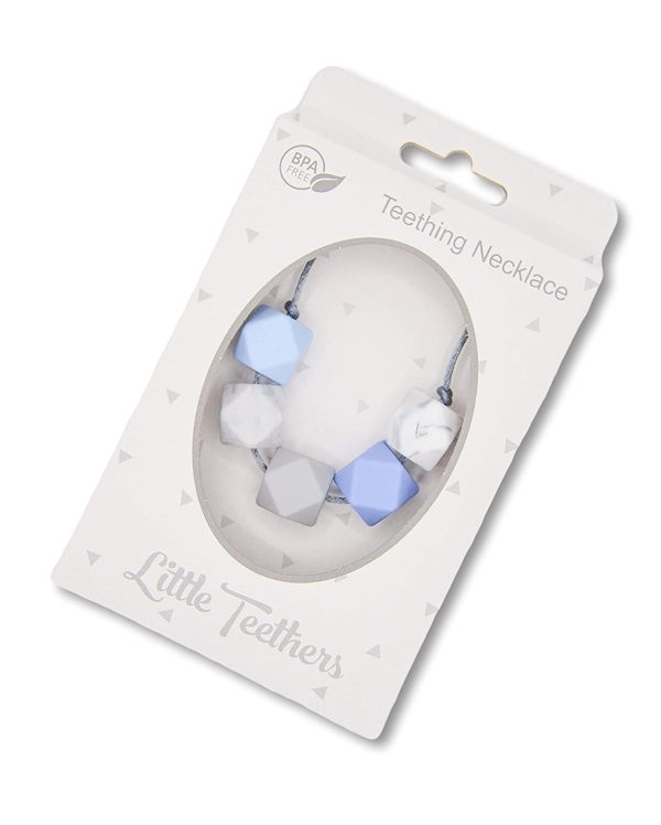 Little Teethers UK Teething Necklace Blue for Mum to Wear Breastfeeding Nursing Baby Wearing BPA FREE Silicone Beads Blue