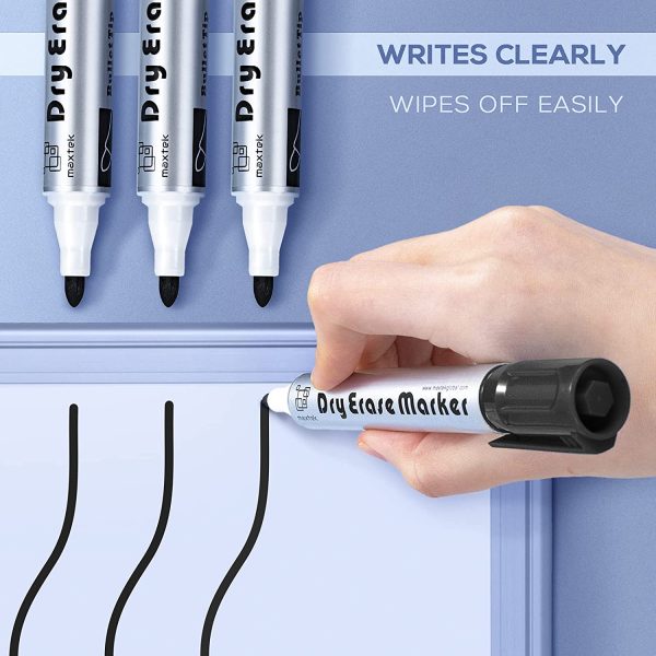 Maxtek Whiteboard Pens Markers All Black Dry Erase Pens for Office,Schools,Home,12pcs Pack