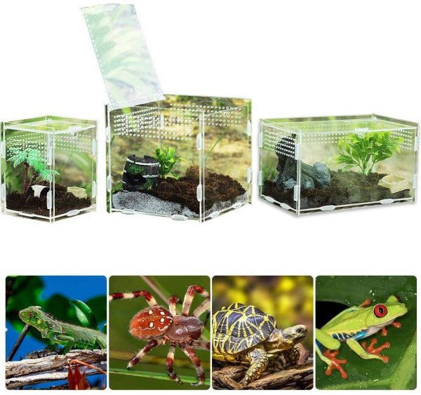 RunkeU Magnetic Transparent Reptile Insect Breeding Box/Acrylic Pet Climbing Terrarium/Spider Snake Scorpions Mantis Lizard Acrylic Breeding Tank/Reptile Lizard Incubation Box/Reptile Breeding Cage - Image 3