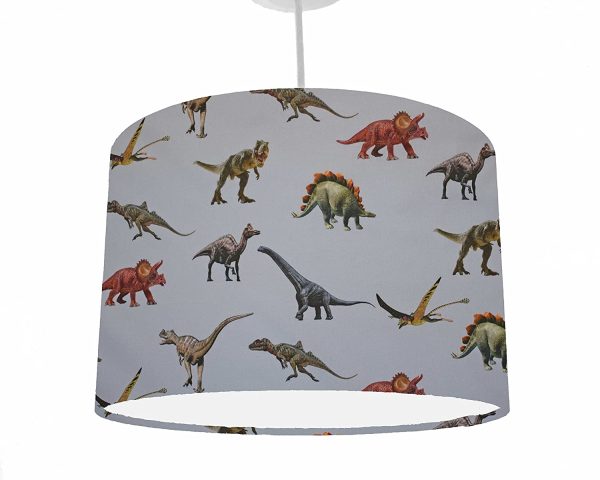 Grey Dinosaur Lampshade, Four Diameter Sizes 20cm, 25cm, 30cm, 40cm, Dinosaur Bedroom Light Shade, Kids Bedside Lampshade, Dinosaur Nursery Decor, Children Dinosaur Light, Grey Floor Lampshade - Image 2