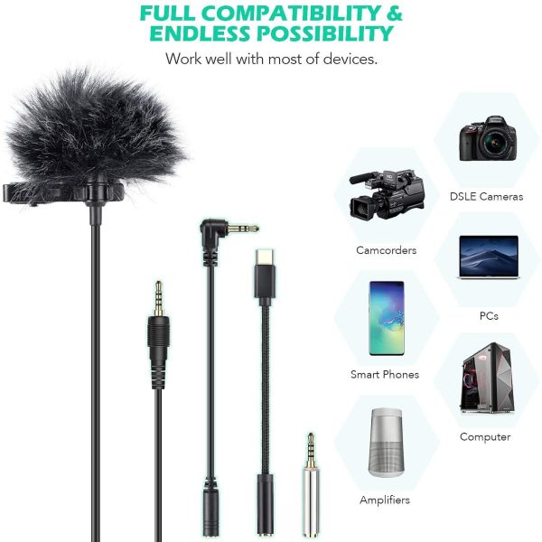 Lavalier Microphone, AGPTEK Clip-on Lapel Omnidirectional Condenser Mic with Wind Muff Type C 3.5mm Jack for Phone PC Laptop DSLR Camera Recording Interview, Podcast, Voice Dictation - Image 2