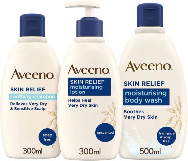 Aveeno Skin Relief Regime Bundle Body Wash Body Lotion and Shampoo for Sensitive Very Dry Skin and Scalp, Blue, 3 count - Image 2