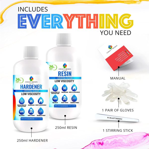 CRAFT RESIN Epoxy Resin Kit - Crystal Clear Resin & Hardener Casting Resin for Jewelry Crafts & Art Resin - Food Safe, Self Leveling with High Gloss, UV & Heat Resistant, No Bubble & Yellowing 500ml - Image 4