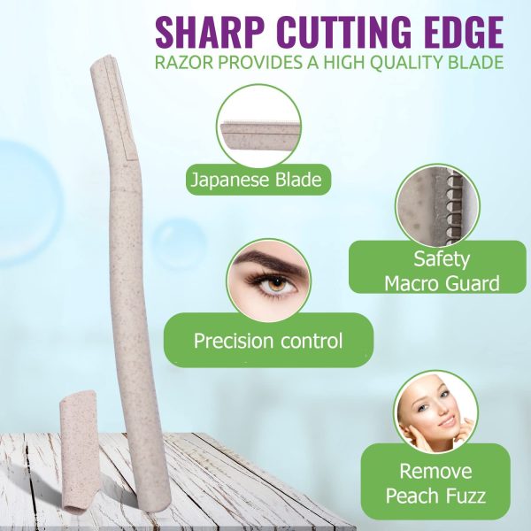 Friendly Razor Dermaplaning Blades for Face Peach Fuzz Remover Facial Razor Eyebrow Biodegradable Eco Women WheatStraw Facial Hair Ecofriendly 3 Shaver Shaper Womens Lip Hair Tool Ladies Razors - Image 2