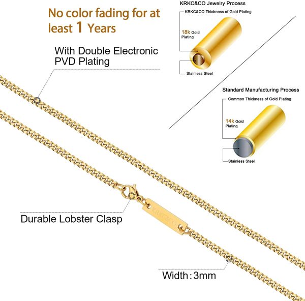 KRKC&CO Men's Necklace Chain, 18k Gold Plated Men's Link Chain, Men's Gold Chain Miami Cuban Link Chain Curb Chain, 3mm 5mm 6mm 9mm Mens Necklace - Image 6