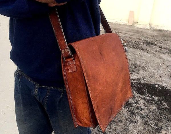 Handmade Original Leather Messenger 9"x11" Sling Bag mens - Image 2