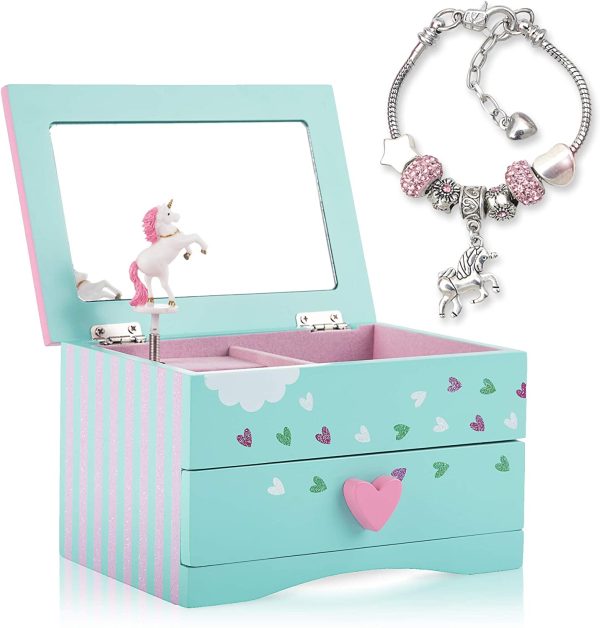 Amiti?? Lane Unicorn Jewelry Box for Girls - Two Unicorn Gifts for Girls Plus Augmented Reality App (STEM Toy) - Unicorn Music Box and Charm Bracelet - Image 4