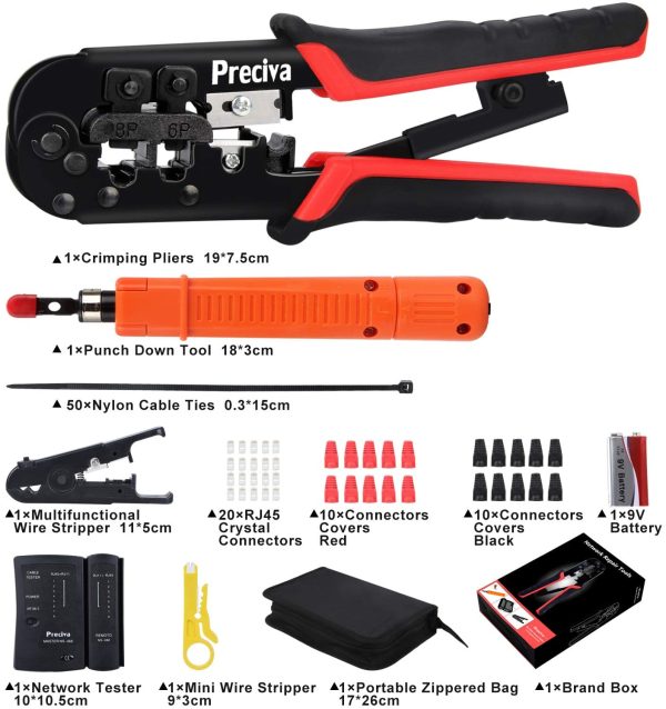 Network Tool Kit,  97 in 1 Ethernet Ratchet Cable Crimper Tool with Wire Cutter Toolbox, 8P/6P RJ11, RJ12, RJ45, CAT5, CAT5E for Computer Maintenance LAN Network Cable Tester Repair Tool Set