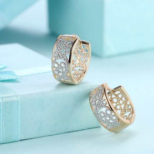 Dainty 14K Gold Silver Wide Filigree Small Hoop Earrings For Women Girls Fashion Huggie Hypoallergenic Hoops For Sensitive Ears - Image 5