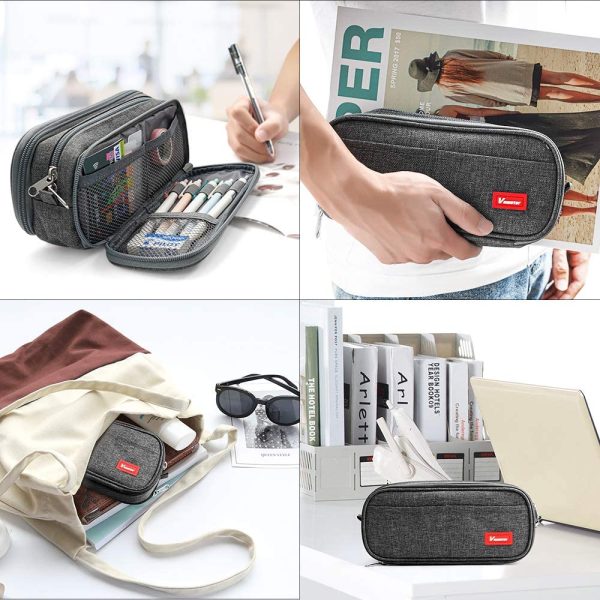 Large Pencil Case Big Capacity Pencil Bag Portable Office Stationery Makeup Bag School Supplies Suitable for Middle High School College Students Girls Boys Teen Storage Organizer Gift??Gray?? - Image 6