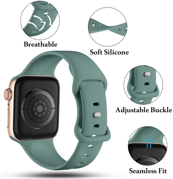 CeMiKa Compatible with Apple Watch Strap 38mm 40mm 41mm, Silicone Sport Band Replacement Straps Compatible with Apple Watch Series 7 6 5 4 3 2 1 SE/iWatch Strap, 38mm/40mm/41mm-S/M Pinegreen - Image 2