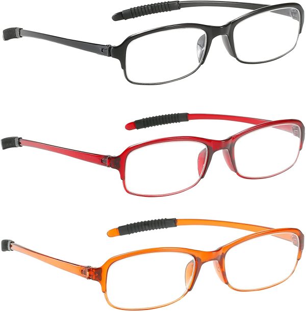 PROFLEX LIGHTWEIGHT everyday unbreakable, flexible, scratch resistant, unisex (mens and womens) reading glasses, +1.0, +1.5, +2.0, +2.5, +3.0, +3.5, +4.0 - Pack of 3 (red, black, autumn)