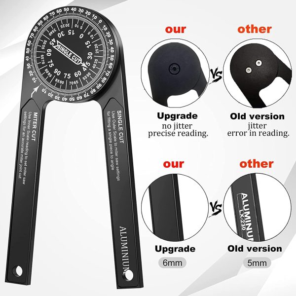 Miter Saw Protractor Angle Finder Tool, 7 Inch Aluminum Metal Professional Mitre Protractor, Miter Gauge for Inside Outside Corner, Skirting Woodworking, Crown Molding, Carpenter, Plumber - Image 7