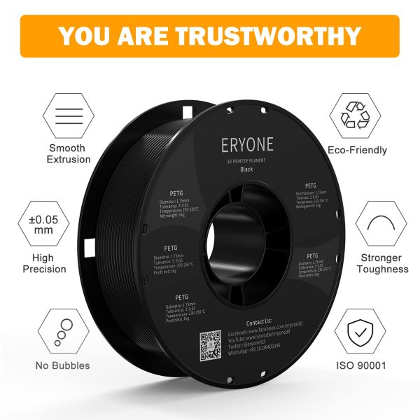 ERYONE PETG Filament, High Strength Filament PETG, 3D Printer Filament for 3D FDM Printing 1kg Black