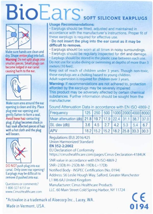 BioEars Soft Silicone Earplugs with ACTIValoe. Premium silicone. Protection from Water and Noise (3 Pairs)