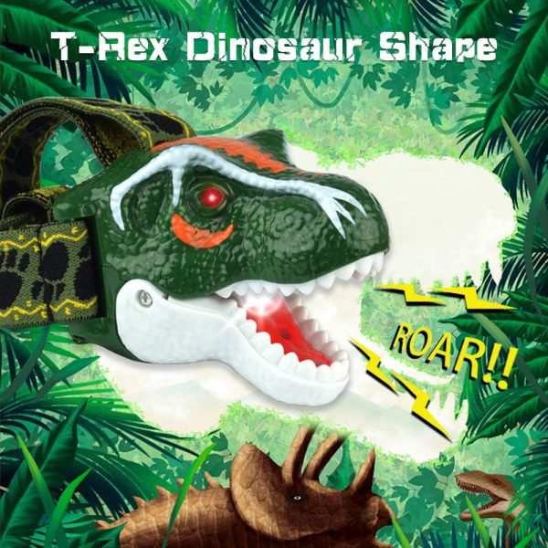 Headlamp LED Headlight T-Rex Head Torch Dinosaur Toys LED Headlamp Flashlight for Kids Realistic Dino Roar Sounds 3 Modes Helmet Light for Reading Running Camping Hiking Fishing - Image 2