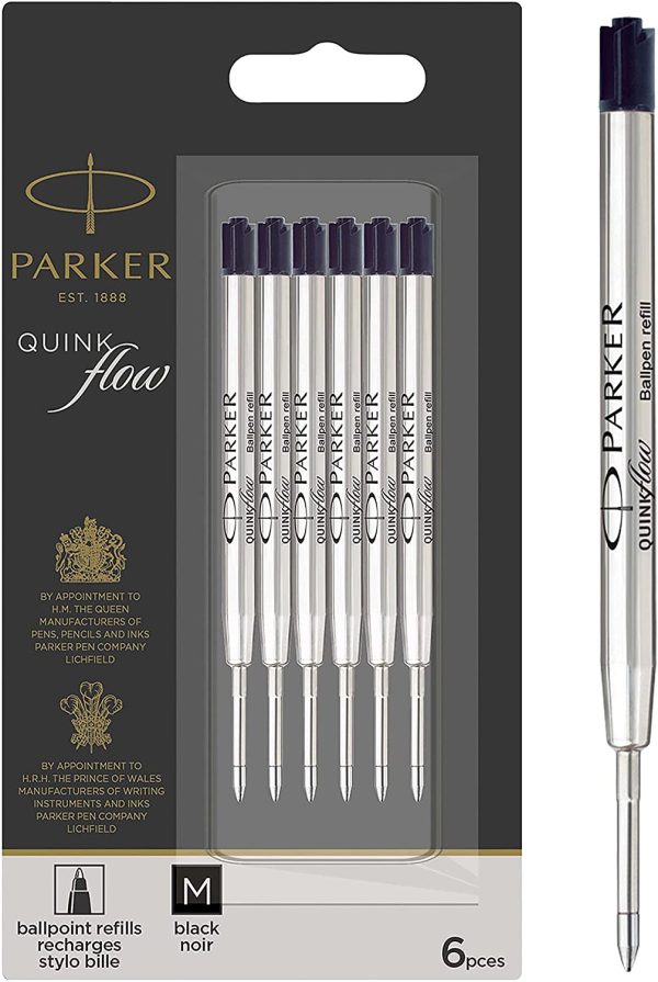 Parker recharges pour stylo bille | pointe moyenne | encre noire QUINKflow | lot de 6 - Image 4