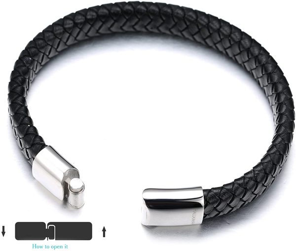 HALUKAKAH Kids ?? Solo Junior ?? Boy's Genuine Leather Bracelet Classic Black 6-12 Y/O. Titanium Magnetic Clasp 7"/18cm,Free Giftbox - Image 6