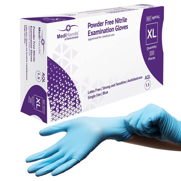 MediHands Nitrile Gloves XL, Blue Heavy Duty Disposable Gloves, Powder Free, Latex Free, and Protein Free, Medical, Food, Multi Use, Pack of 100 - Image 4