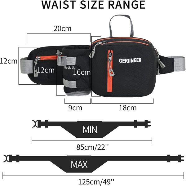 GERIINEER Bumbags with Bottle Holder Waterproof Fanny Packs Plus Size Bum Waist Bag for Dog Walking Climbing Hiking Travel Cycling Outdoor Sport (Black) - Image 3