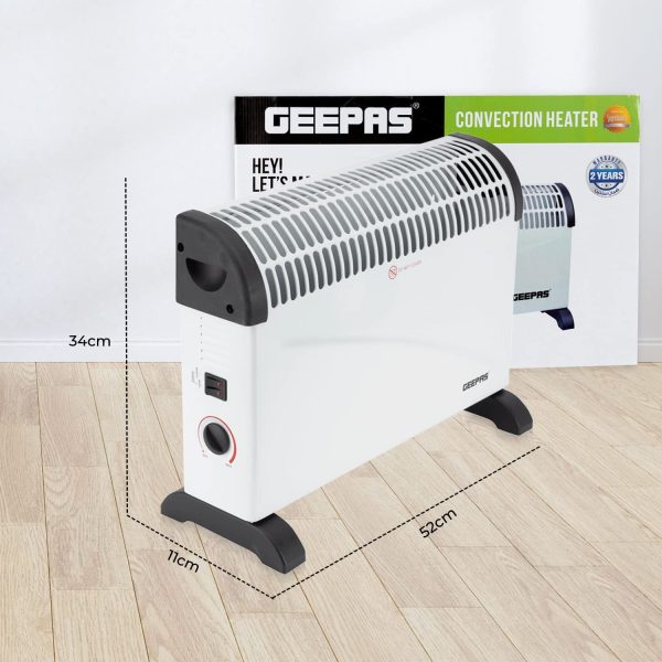 Geepas 2000W Convection Heater, Electric Convector Radiator Heater - 3 Heat Settings (750/1250 / 2000 W), Adjustable Thermostat & Overheat Protection - Free Standing, Ideal for Home or Office, White - Image 8