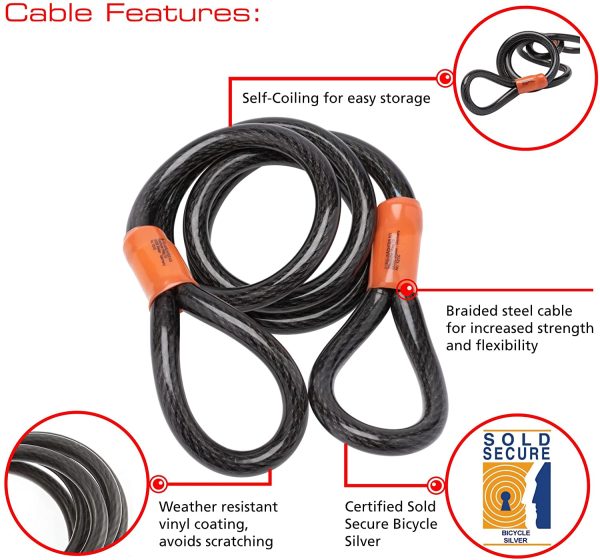 Burg-Wachter 121C Double Loop Vinyl Coated Multi-Stranded Braided Steel Cable, Black, 12mm x 1.2M