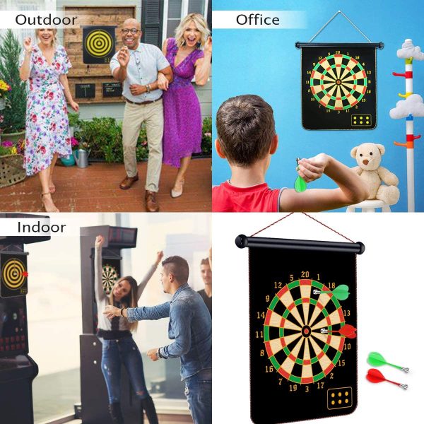 Magnetic Dartboard for Kids, Two Side Board Game Set with 12pcs Darts, Hanging Roller Up Safe Dartboard for Indoor Outdoor Family Game for Kids - Image 5