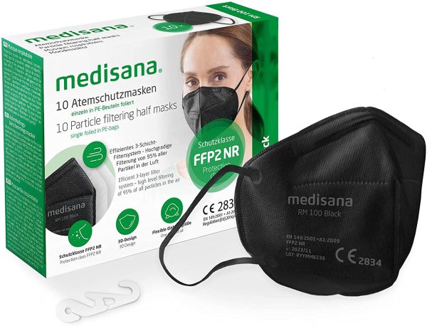 Medisana FFP2 Respirator Mask Black Dust Mask Breathing Mask RM 100 Dust Mask Mouth Mask 10 Pieces Individually Packed in PE Bag with Clip - Certified CE2834 - EU 2016/425 - Image 3