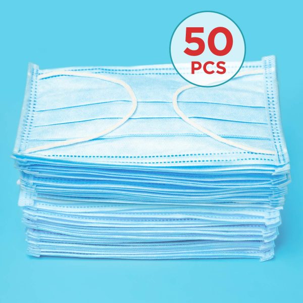 Harley Street Care Disposable Blue Face Masks Protective 3 Ply Breathable Triple Layer Mouth Cover with Elastic Earloops (Pack of 50) - Image 3