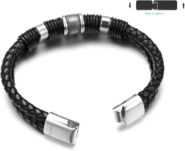 HALUKAKAH ?? Solo ?? Men's Genuine Leather Titanium Bracelet Black & Silver 8.46"(21.5cm) with Free GIftbox