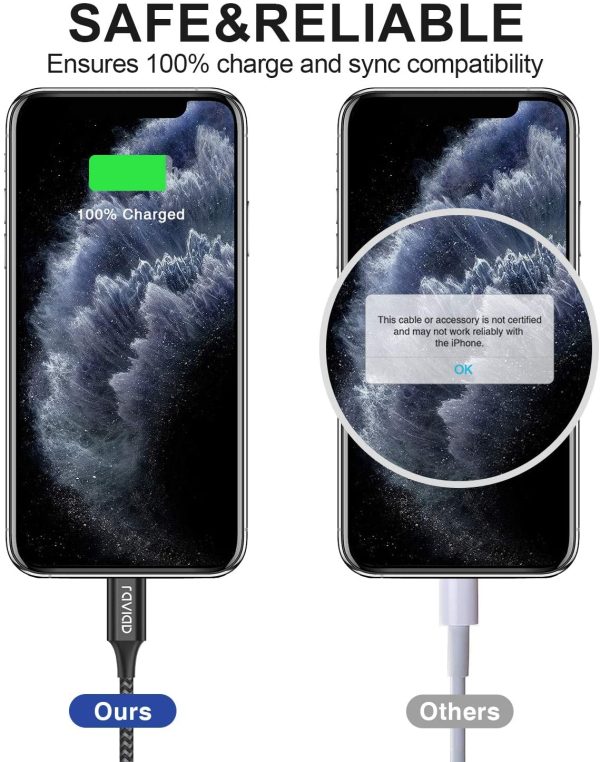 RAVIAD iPhone Charger Cable Lightning Cable 2Pack 2M iPhone Charger Nylon Braided Fast iPhone Charging Cable Lead for iPhone 11 Pro Max XR XS X 8 Plus 7 Plus 6s Plus 6 Plus 5s 5 SE 2020 - Image 3