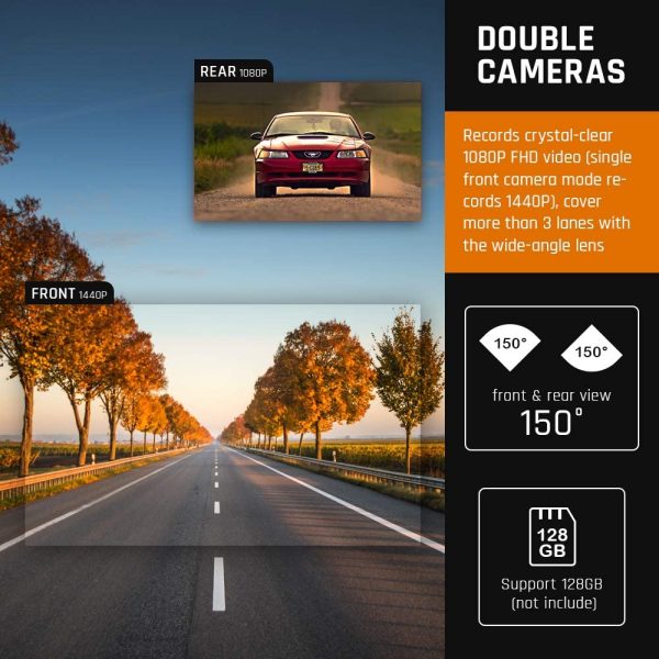 Dash Cam Front and Rear 1440P & 1080P ??Built with WIFI & GPS??Dual dash Cam (Single Front 1440P), Car Camera 3 Inch Touch Screen Dash Camera, Driving Recorder with Night Vision, 24H Parking Monitor - Image 8