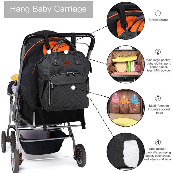 Kono Baby Changing Backpack Bag Multi-Function Large Capacity Travel Diaper Rucksack Nappy Back Pack with 2 Stroller Straps 16.8L - Image 6