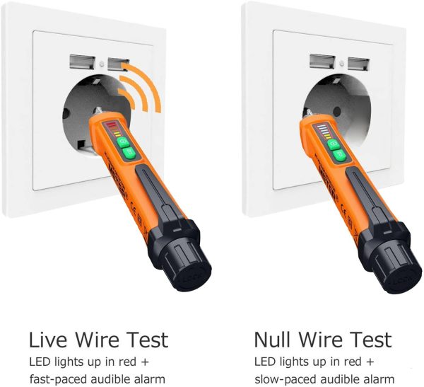 PEAKMETER Electric Voltage Tester Non-Contact, Voltage Detector Pen 12-1000V AC Inductive Digital Voltage Measuring Tool with LED Flashlight, Alarm Mode, Live/Null Wire Judgment - Image 3
