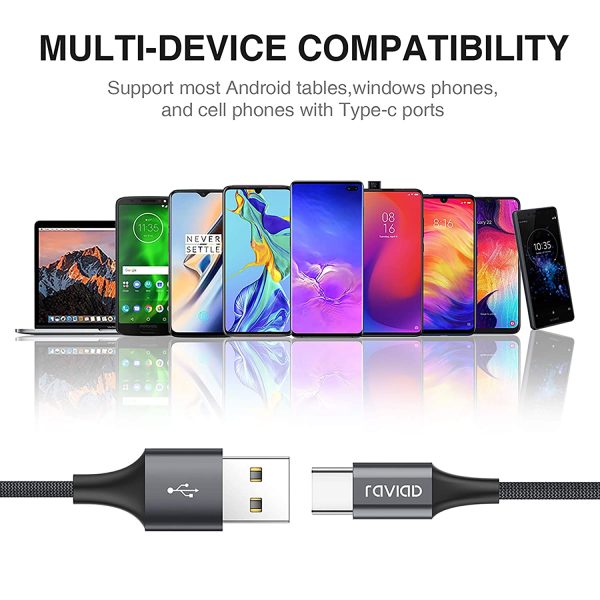 RAVIAD USB C Cable, 4Pack 0.5M+1M+2M+3M Nylon Braided USB Type C Fast Charging Charger Cable for Samsung Galaxy S10/S9/S8+/S8, MacBook, Huawei P30/P20/P10, Google Pixel, Sony Xperia XZ, OnePlus Grey