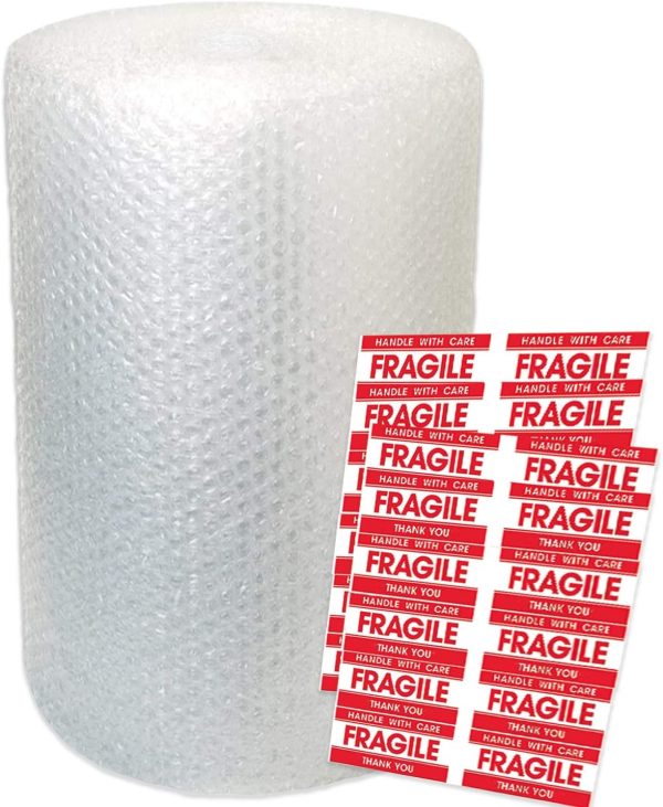 MERRIMEN Cushioning Bubble Wrap Rolls 300MM x 11M TOTAL AMOUNT - Small Air Bubble 300mm with 10 Fragile Stickers - Image 3