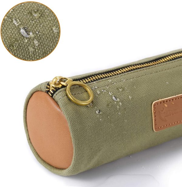 Canvas Simple Pencil Case Bag Pouch??Durable with Brass Zipper,Match Color Design-Green - Image 3